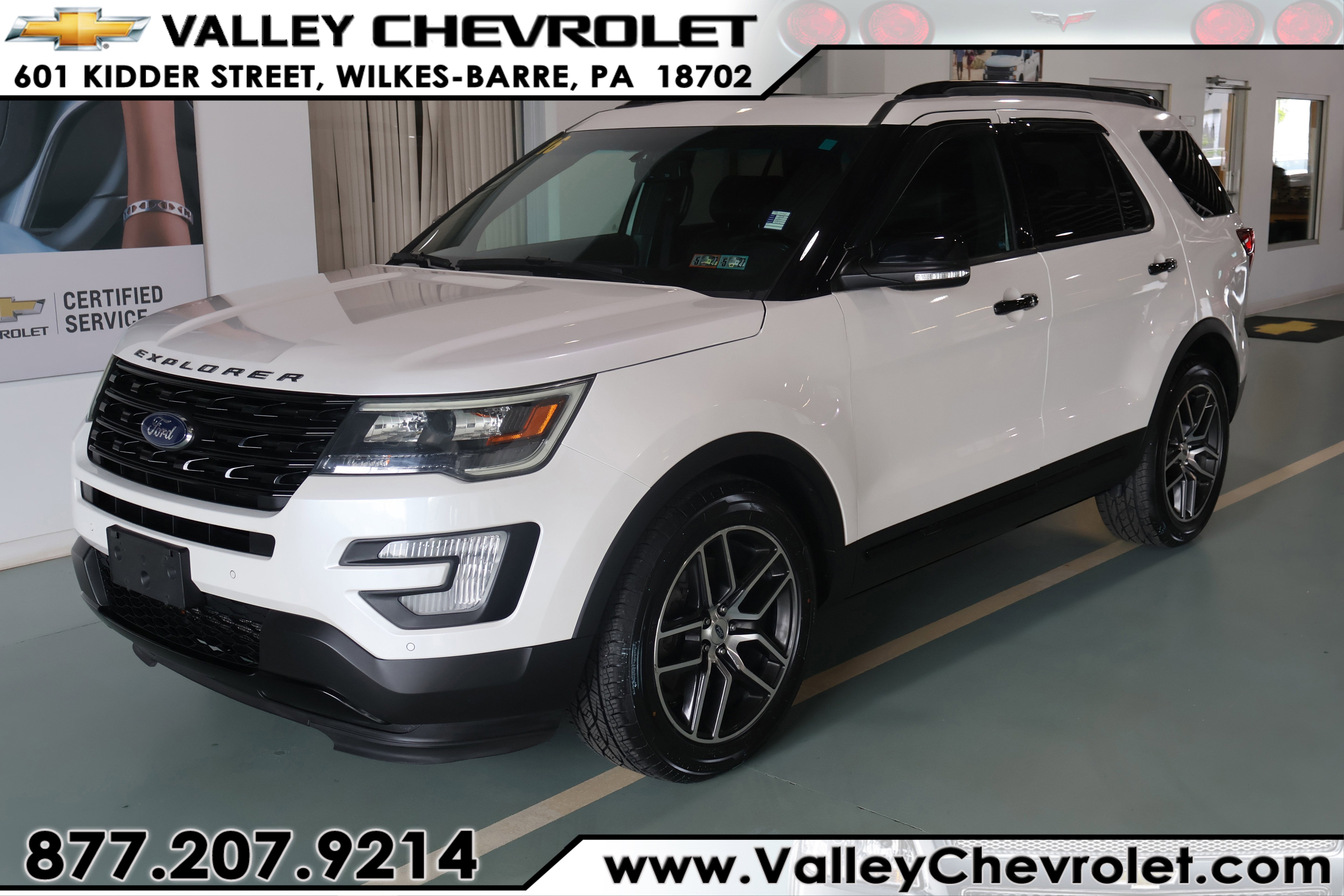 2016 Ford Explorer Sport in White — front three-quarter view