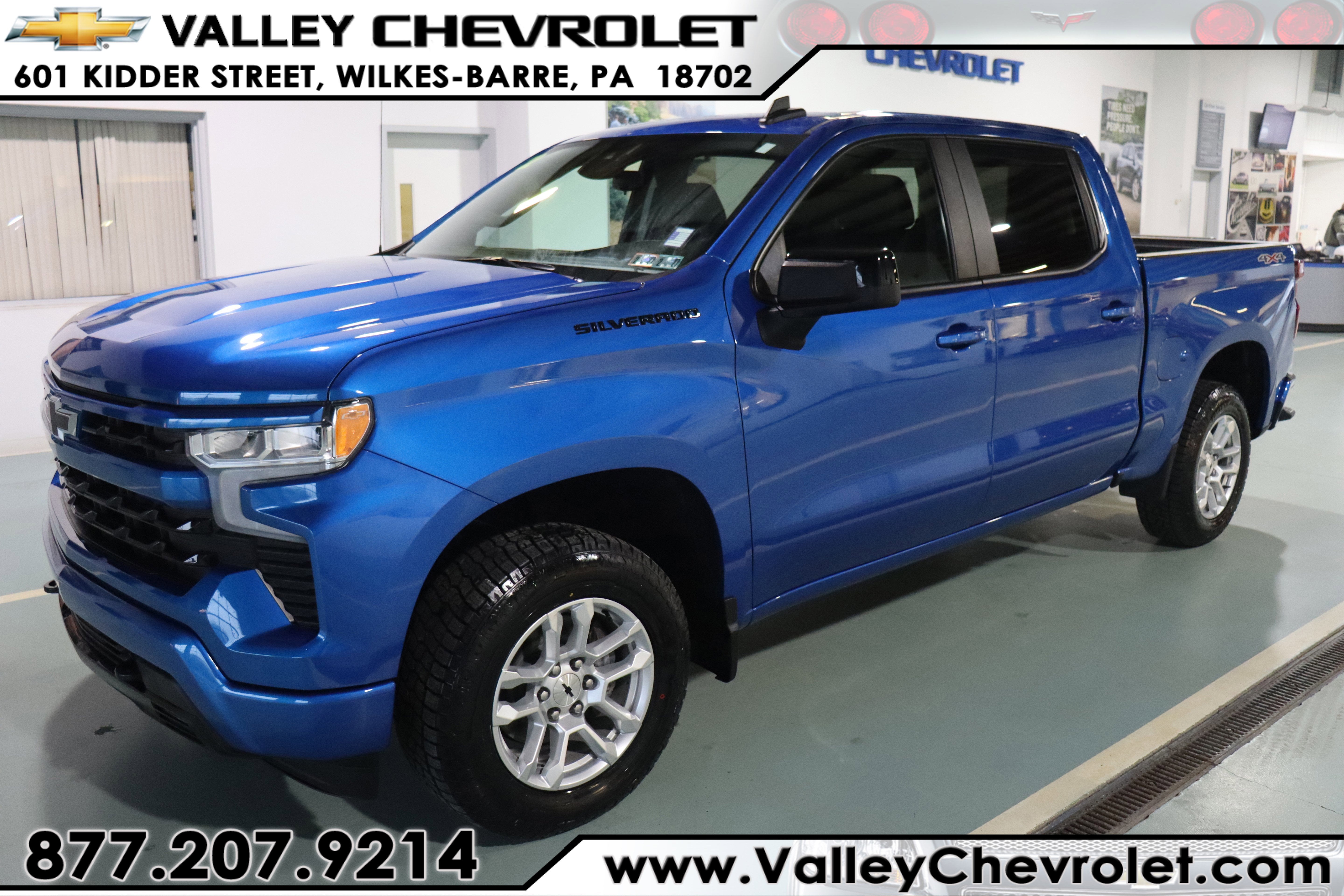 2022 Chevrolet Silverado 1500 RST in Glacier Blue Metallic — front three-quarter view